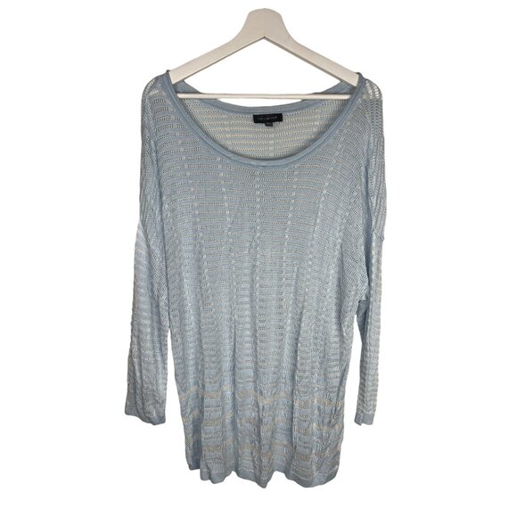 The Limited 2X Blue White Crochet Knit Scoop Neck Sweater - Picture 1 of 11